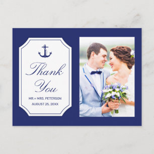 Nautical Blue Anchor Weddenschap Foto bedankt Briefkaart