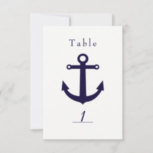 Nautical Blue Anchor & White Table Number Card Kaart