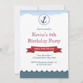Nautical Blue Anchor & Zee Birthday Invitations Kaart (Voorkant)