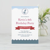 Nautical Blue Anchor & Zee Birthday Invitations Kaart (Staand voorkant)