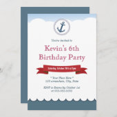 Nautical Blue Anchor & Zee Birthday Invitations Kaart (Voorkant / Achterkant)