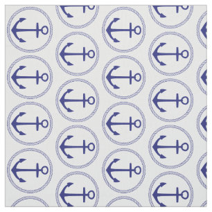 Nautical Blue Anchors en Rope on White Stof