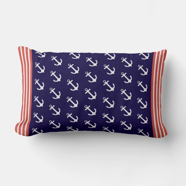 Nautical Blue Anchors Stripes Sierkussen Kussen (Voorkant)