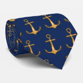 Nautical Blue and Gold Anchors Stropdas (Opgerold)