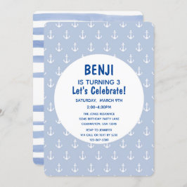 Nautical Blue and Navy Anchor Birthday Kaart