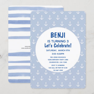 Nautical Blue and Navy Anchor Birthday Kaart