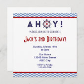 Nautical Blue and Red Birthday Party Invite Kaart (Voorkant / Achterkant)
