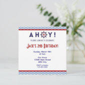 Nautical Blue and Red Birthday Party Invite Kaart (Staand voorkant)