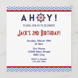 Nautical Blue and Red Birthday Party Invite Kaart
