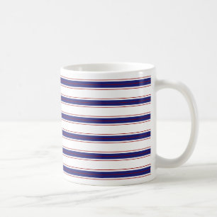 Nautical Blue and Red Stripes on White Koffiemok