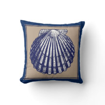 Nautical Blue and Sand Scallop Shell Pillow