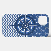 Nautical Blue and White Anchor and Chevron Pattern Case-Mate iPhone Case (Achterkant (horizontaal))
