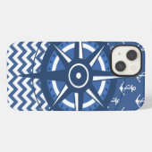 Nautical Blue and White Anchor and Chevron Pattern iPhone Hoesje (Achterkant horizontaal)