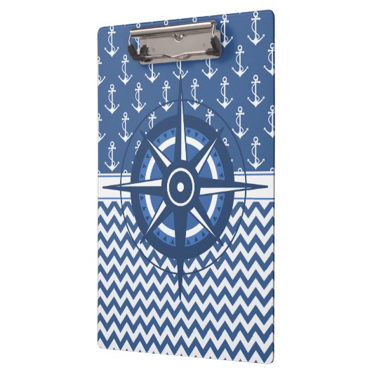 Nautical Blue and White Anchor and Chevron Pattern Klembord (Links)