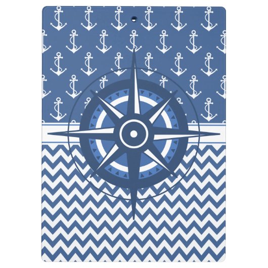 Nautical Blue and White Anchor and Chevron Pattern Klembord (Achterkant)