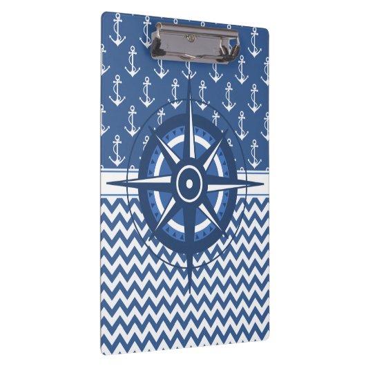 Nautical Blue and White Anchor and Chevron Pattern Klembord (Rechts)