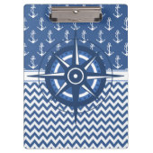 Nautical Blue and White Anchor and Chevron Pattern Klembord (Voorkant)