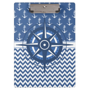 Nautical Blue and White Anchor and Chevron Pattern Klembord