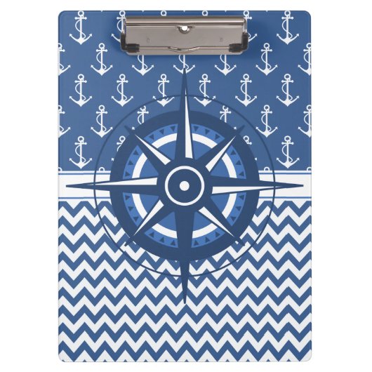 Nautical Blue and White Anchor and Chevron Pattern Klembord (Voorkant)