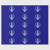 Nautical Blue and White Anchor met Rope Cadeaupapier (Vlak)