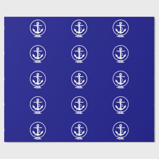 Nautical Blue and White Anchor met Rope Cadeaupapier (Vlak)