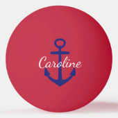 Nautical Blue and White Anchor Monogram op rood Pingpongbal (Achterkant)