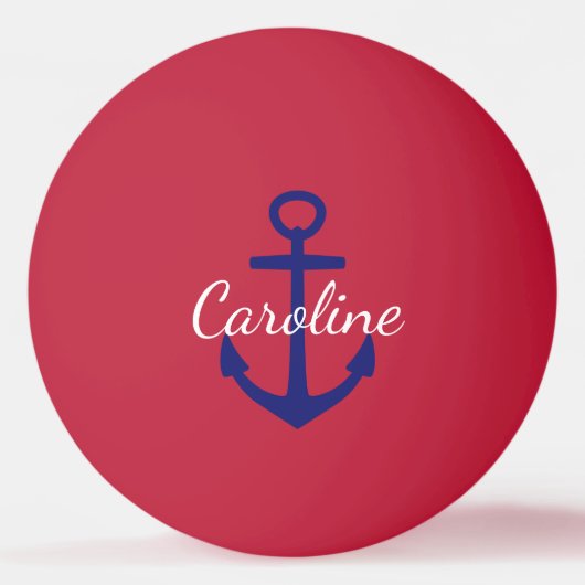 Nautical Blue and White Anchor Monogram op rood Pingpongbal (Achterkant)