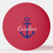 Nautical Blue and White Anchor Monogram op rood Pingpongbal (Voorkant)
