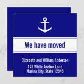 Nautical Blue and White Anchor Moving Notice Aankondiging (Voorkant / Achterkant)