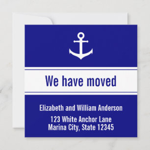 Nautical Blue and White Anchor Moving Notice Aankondiging