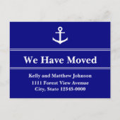 Nautical Blue and White Anchor Moving Notice Aankondigingskaart (Voorkant)