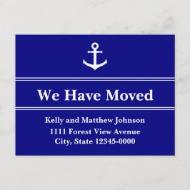 Nautical Blue and White Anchor Moving Notice Aankondigingskaart