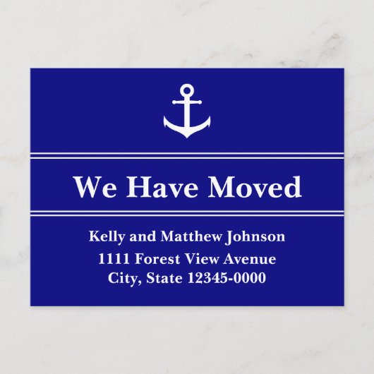 Nautical Blue and White Anchor Moving Notice Aankondigingskaart (Voorkant)
