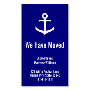 Nautical Blue and White Anchor Moving Notice Magnetisch Visitekaartje