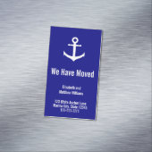 Nautical Blue and White Anchor Moving Notice Magnetisch Visitekaartje (Voorbeeld)