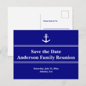 Nautical Blue and White Anchor Text Family Reunion Aankondigingskaart (Voorkant / Achterkant)