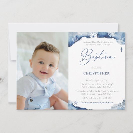 Nautical Blue and White Baptism Ceremony Afbeeldin Kaart (Voorkant)