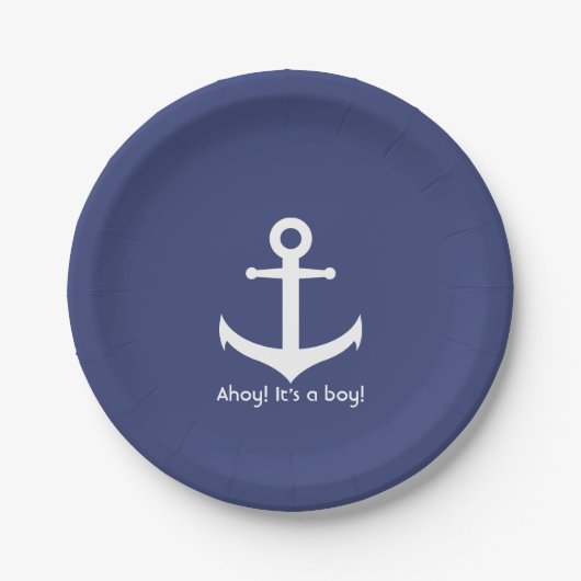 Nautical Blue and White Boy Baby shower Papieren Bordje (Voorkant)