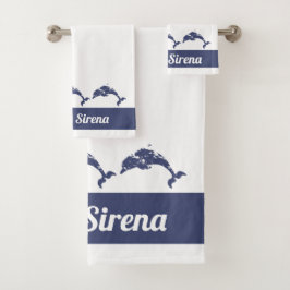 Nautical Blue and White Dolphins Yacht Deck Bad Handdoek