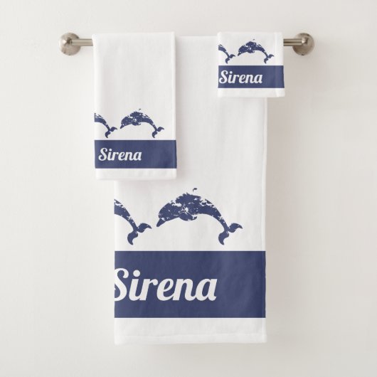 Nautical Blue and White Dolphins Yacht Deck Bad Handdoek (Insitu)