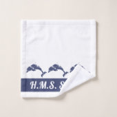 Nautical Blue and White Dolphins Yacht Deck Bad Handdoek (Wasdoekje)