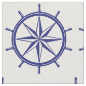 Nautical Blue and White Ship Wheel Stof (Close Up)
