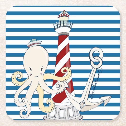 Nautical Blue and White Strip Paper Onderzetters (Voorkant)