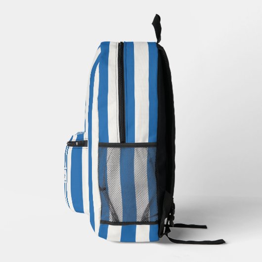 Nautical Blue and White Stripes and Name Bedrukte Rugzak (Rechts)