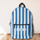 Nautical Blue and White Stripes and Name Bedrukte Rugzak