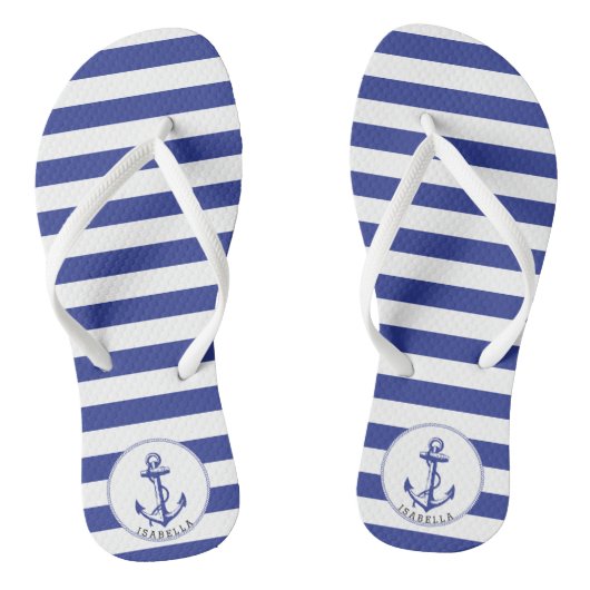 Nautical Blue and White Stripes Teenslippers (Voetbed)