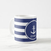 Nautical Blue and White Text Sjabloon met Anchor Koffiemok (Voorkant links)