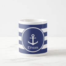 Nautical Blue and White Text Sjabloon met Anchor