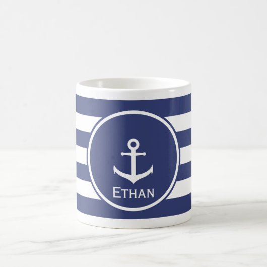 Nautical Blue and White Text Sjabloon met Anchor Koffiemok (Center)