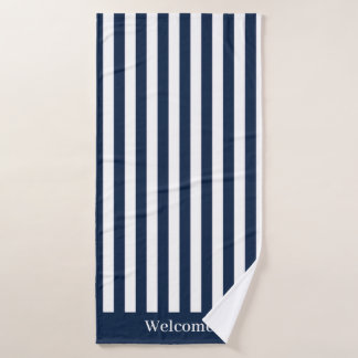 Nautical Blue and White Welcome Bath Towel Badhanddoek